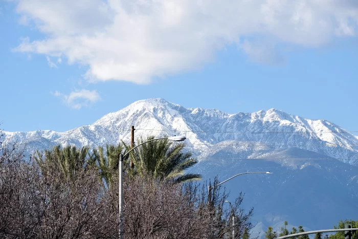 View of the snowtop mountains from Ontario California