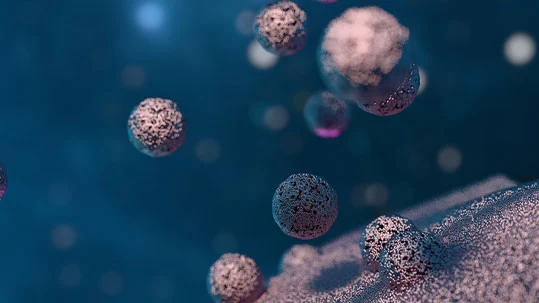 3D render showing cells releasing exosomes, highlighting their role in regenerative therapy