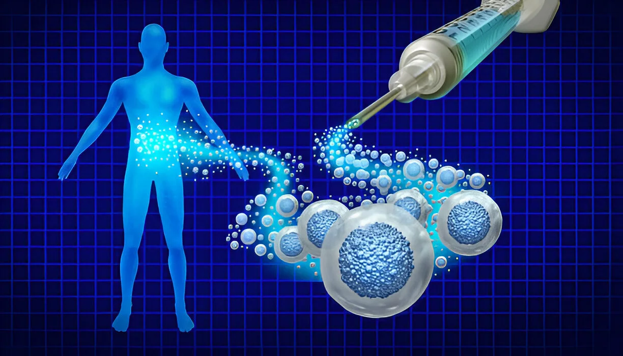 Blue silhouette with particles symbolizing regenerative treatments